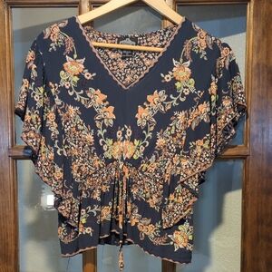 ANGIE Blue Floral Size L Blouse